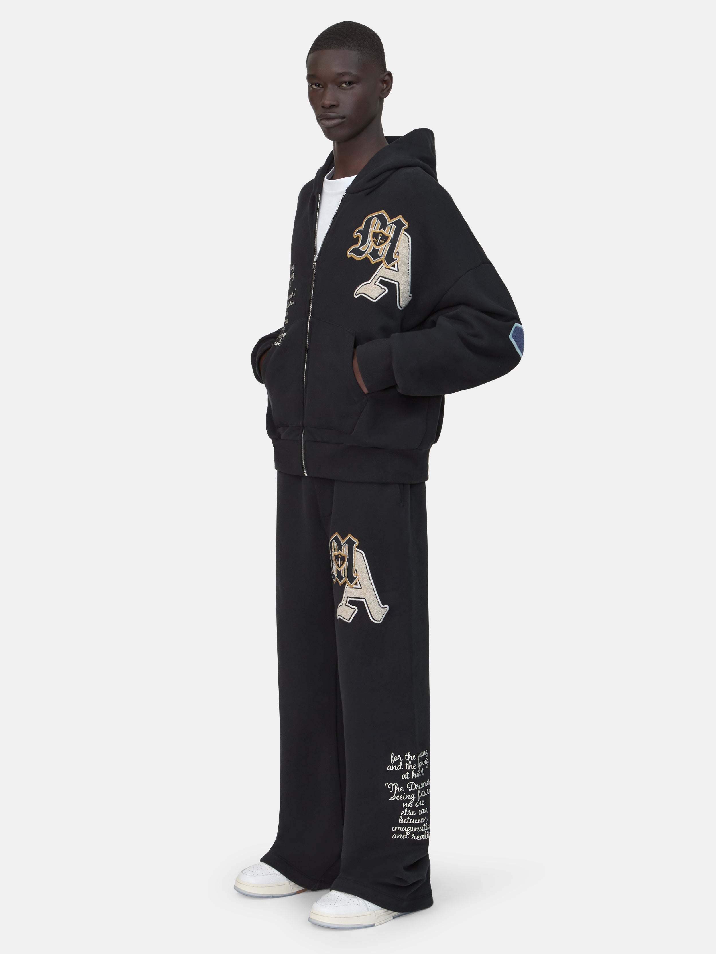 VARSITY PATCH OVERSIZED ZIP HOODIE - Black