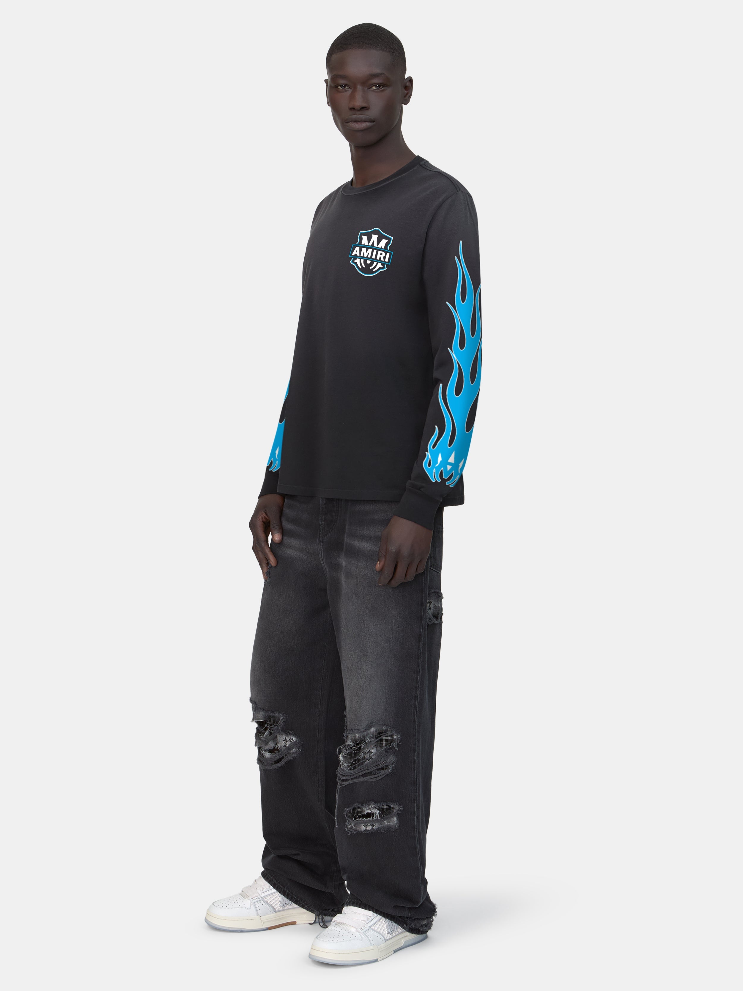 AMIRI EAGLE FLAMES LONG SLEEVE TEE - Black